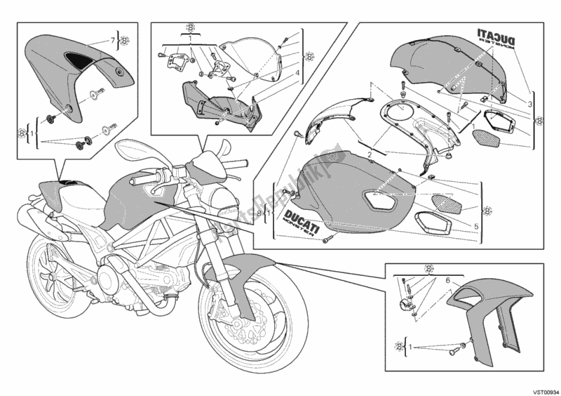 Todas as partes de Carenagem De Arte Monstro do Ducati Monster 796 ABS USA 2012